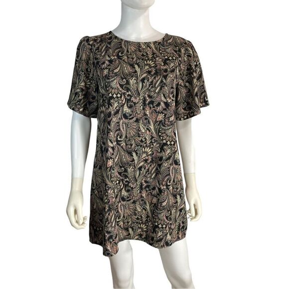 Carmela Women’s Medium Short Sleeve T-Shirt Mini Floral Paisley Dress Back Zip - Picture 1 of 8